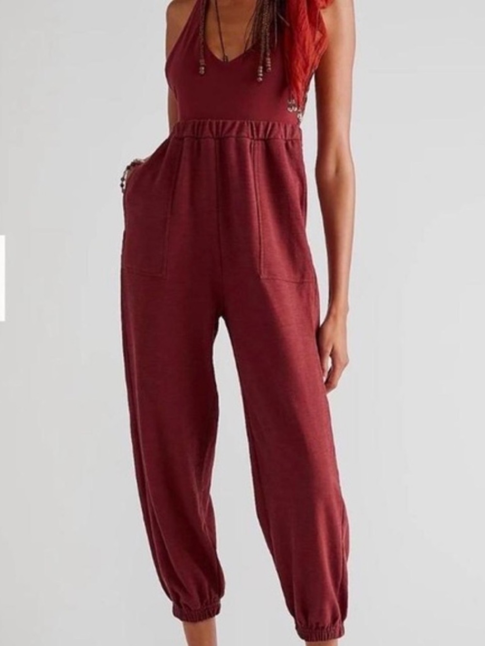Free People Burgundy Halter Jumpsuit